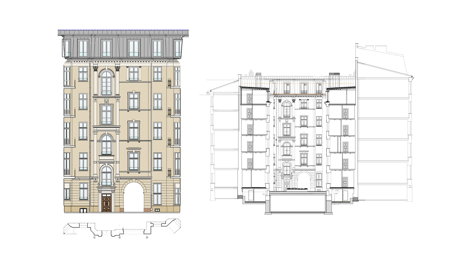 Drawing facade elewacja fasada rysunek architektoniczny kamienica ujazdowskie 22